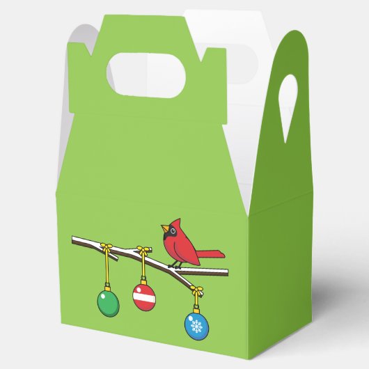 Rood kardinaal op kerstbaltak bedankdoosjes (Geopend)