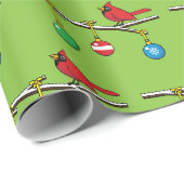 Rood kardinaal op kerstbaltak cadeaupapier (Rol Hoek)