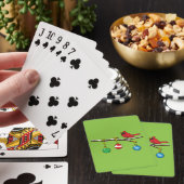 Rood kardinaal op kerstbaltak pokerkaarten (Insitu)