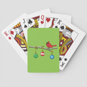 Rood kardinaal op kerstbaltak pokerkaarten