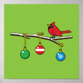 Rood kardinaal op kerstbaltak poster (Voorkant)