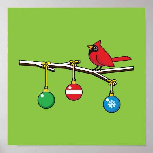 Rood kardinaal op kerstbaltak poster (Voorkant)