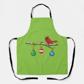 Rood kardinaal op kerstbaltak schort (Voorkant)