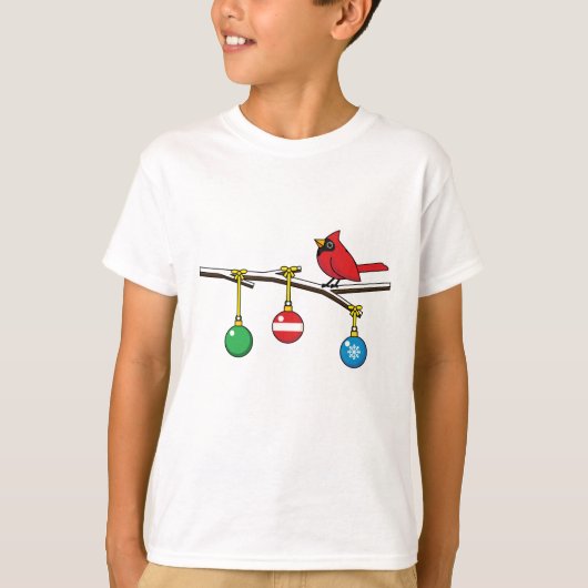 Rood kardinaal op kerstbaltak t-shirt (Voorkant)