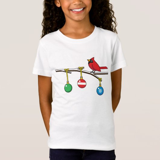 Rood kardinaal op kerstbaltak t-shirt (Voorkant)