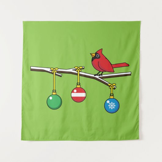 Rood kardinaal op kerstbaltak wandkleed (Voorkant)