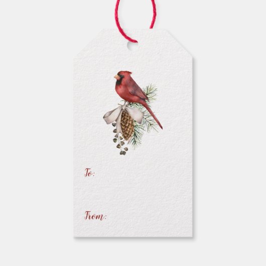 Rood kardinaal ringpijn met kerst cadeaulabel (Achterkant)