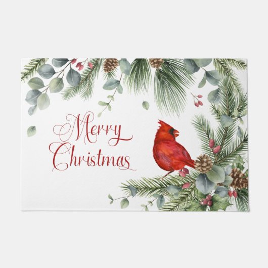 Rood kardinaal ringpijnbijlen Pine Cones Berries Deurmat (Voorkant)