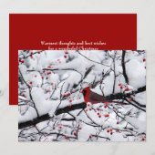 Rood kardinaal sneeuwblaasje Fotokerstflat Feestdagenkaart (Voorkant / Achterkant)