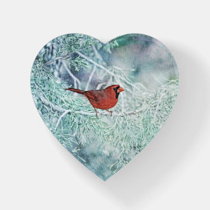 Rood kardinaal vocht Kunstglas Heart Paperweight