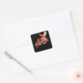 Rood kardinaal vogel en roze drijvend duoghout vierkante sticker (Envelop)