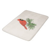 Rood kardinaal vogel op pijnboom badmat (Gekanteld)