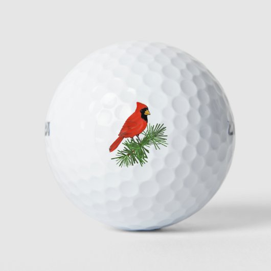 Rood kardinaal vogel op pijnboom golfballen (Voorkant)