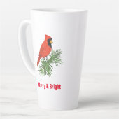 Rood kardinaal vogel op pijnboom latte mok (Linkerhoek)