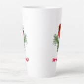 Rood kardinaal vogel op pijnboom latte mok (Voorkant)