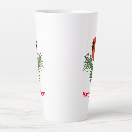 Rood kardinaal vogel op pijnboom latte mok (Voorkant)