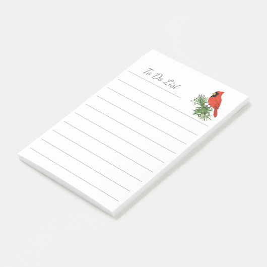 Rood kardinaal vogel op pijnboom post-it® notes (Schuin)