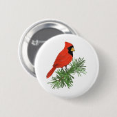 Rood kardinaal vogel op pijnboom ronde button 5,7 cm (Voorkant /achterkant)