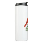 Rood kardinaal vogel op pijnboom thermosbeker (Gedraaid links)