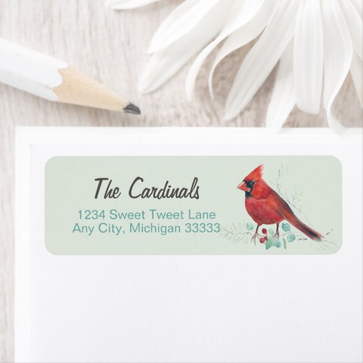 Rood kardinaal Waterverf Art Return Address Label (Insitu)