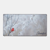  rood kardinaal winter sneeuw vogel elegant bureaumat (Voorkant)