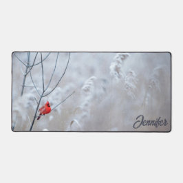  rood kardinaal winter sneeuw vogel elegant bureaumat