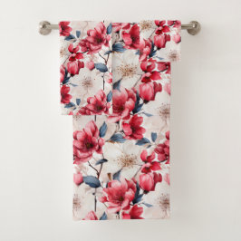 rood kersenbloemenpatroon bad handdoek