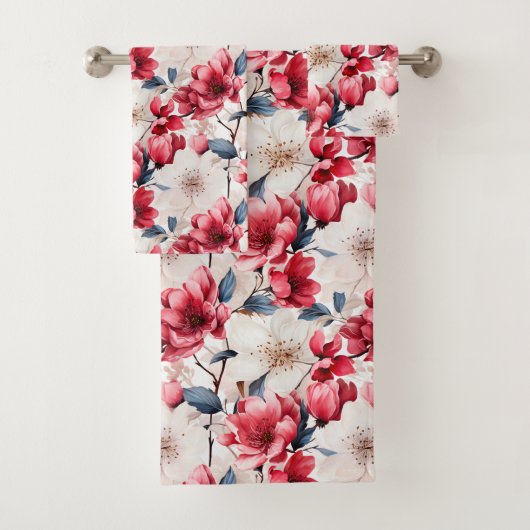 rood kersenbloemenpatroon bad handdoek (Insitu)