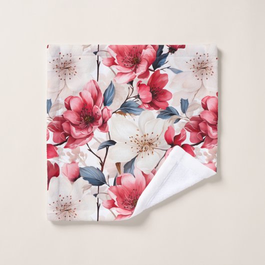 rood kersenbloemenpatroon bad handdoek (Wasdoekje)