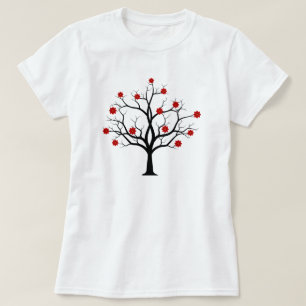 rood kersenbloesem bloesem zwart t-shirt