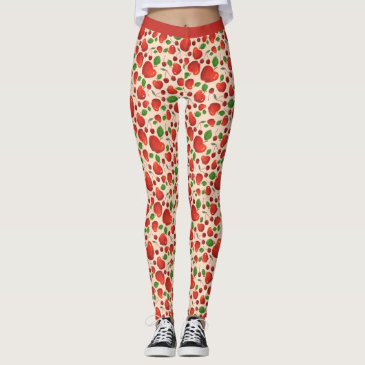  rood kersenfruit boomgaard patroon leggings (Voorkant)