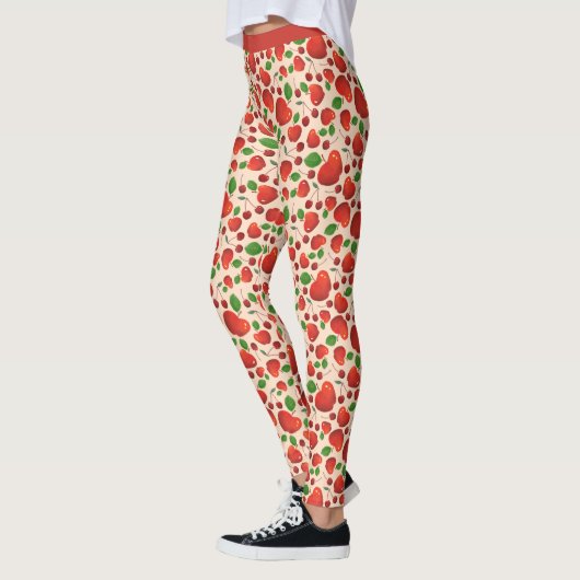  rood kersenfruit boomgaard patroon leggings (Links)