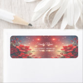 Rood kerst bloemendecoratie retouradreslabel etiket (Insitu)