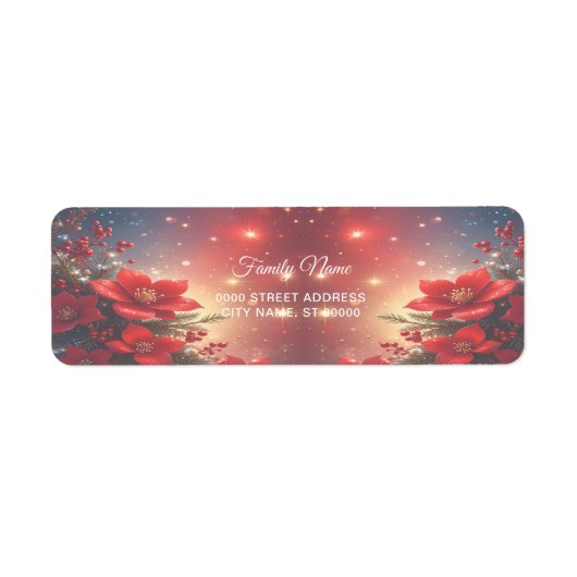 Rood kerst bloemendecoratie retouradreslabel etiket (Voorkant)