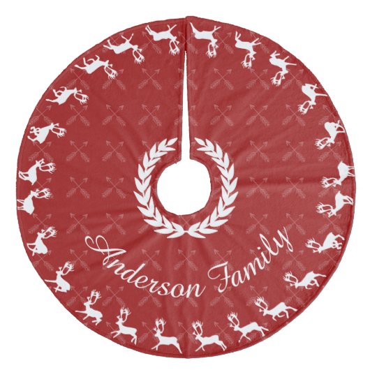 Rood kerst kerstfamilie naam rendierpijlen fleece kerstboom rok (Voorkant)