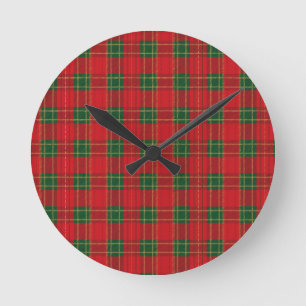 Rood Kerst Plaid Patroon Gezellige Kerstontwerp Ronde Klok