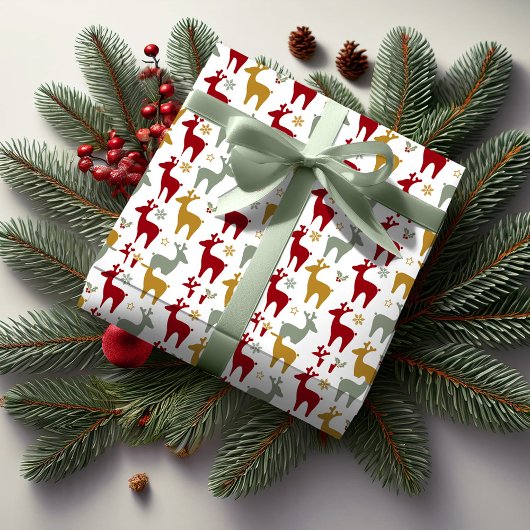 Rood Kerst Rendier Patroon#12 ID1009 Cadeaupapier