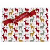 Rood Kerst Rendier Patroon#12 ID1009 Groot Cadeauzakje (Voorkant)