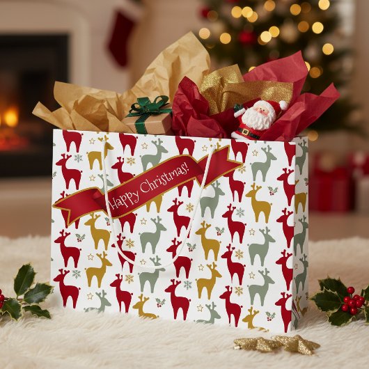 Rood Kerst Rendier Patroon#12 ID1009 Groot Cadeauzakje