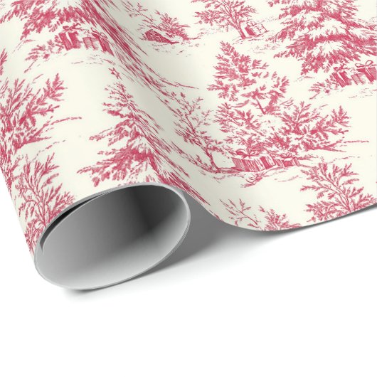Rood Kerst Toile Wrapping Paper Cadeaupapier (Rol Hoek)