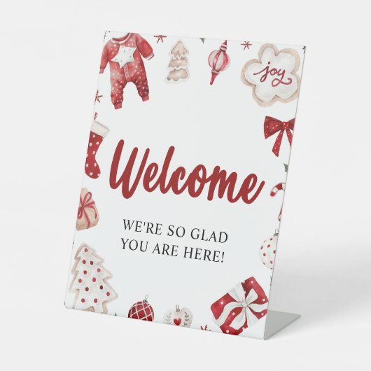 Rood Kerst Winter Baby Shower Welkomstbord  Reclamebord Met Voetstuk