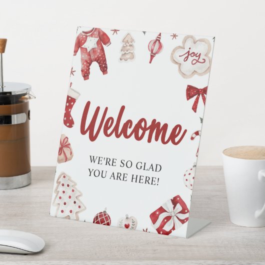 Rood Kerst Winter Baby Shower Welkomstbord  Reclamebord Met Voetstuk (Insitu)