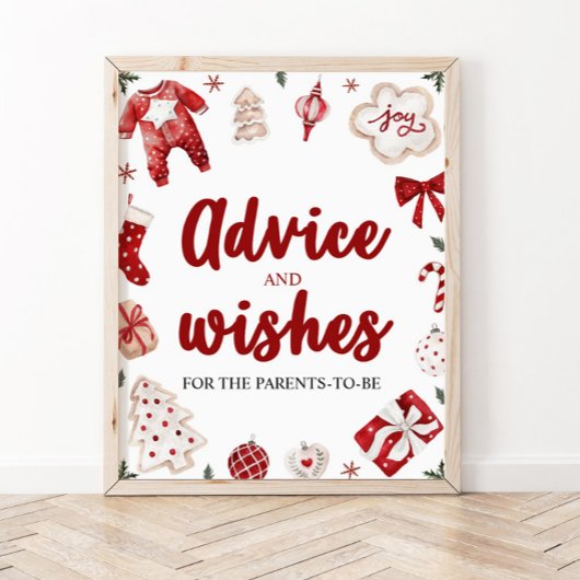 Rood kerstadvies en wensen Baby shower teken Poster