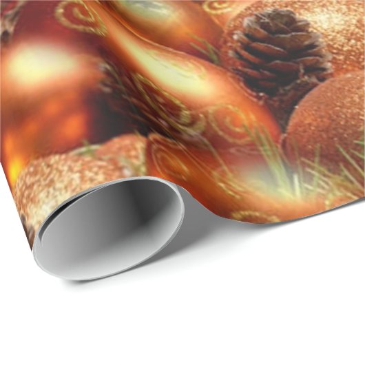 Rood kerstbal met gouden design en fir-kloon cadeaupapier (Rol Hoek)