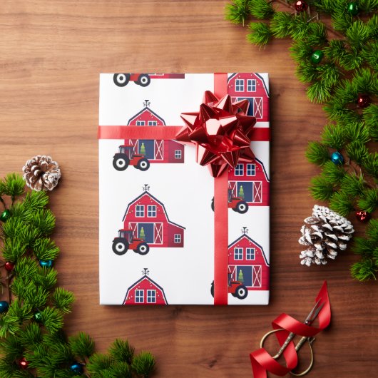 Rood kerstbal met tractor cadeaupapier (Feestdagen Geschenken)