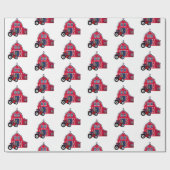 Rood kerstbal met tractor cadeaupapier (Vlak)