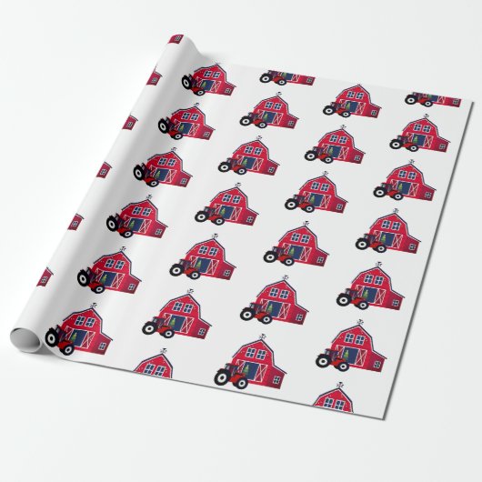 Rood kerstbal met tractor cadeaupapier (Uitgerold)