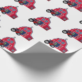 Rood kerstbal met tractor cadeaupapier (Hoek)