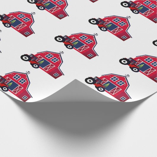 Rood kerstbal met tractor cadeaupapier (Hoek)