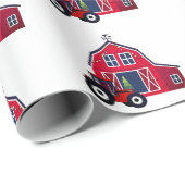 Rood kerstbal met tractor cadeaupapier (Rol Hoek)